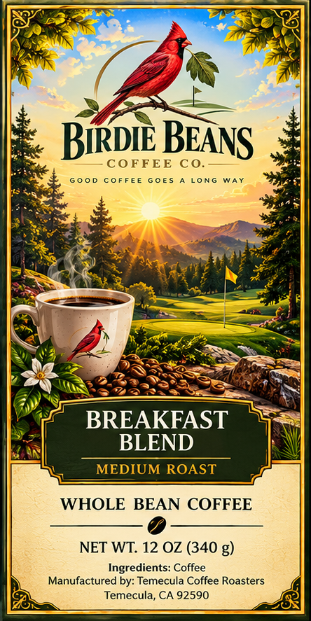 Breakfast Blend Birdie Beans label