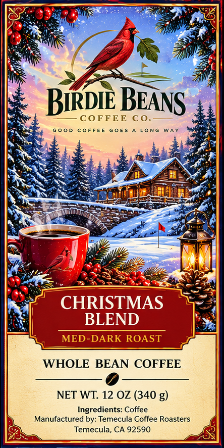 Christmas Blend Birdie Beans label