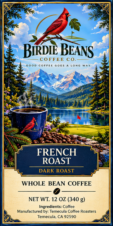 French Roast Birdie Beans label